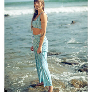 Dandy Del Mar Santorini Blue Terrycloth Matching Set Wide Leg Bralette Size S/M